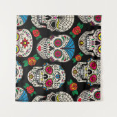 Mexican Skulls & Rose: Vintages Design Wandteppich (Vorderseite (Horizontal))