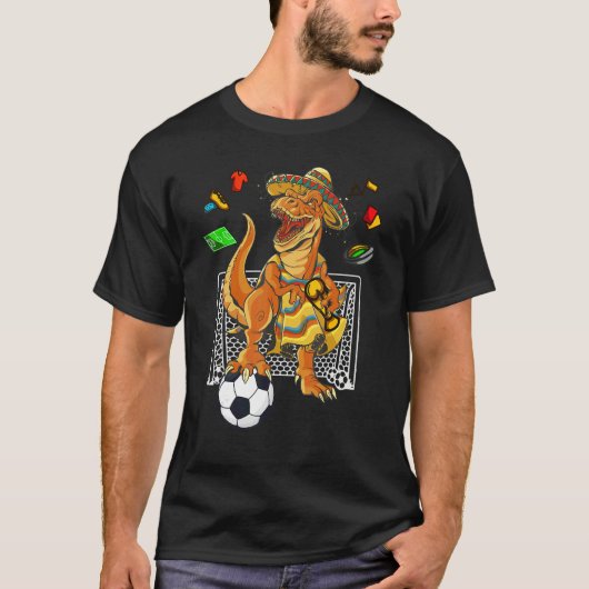 Mexican Soccer Rex Dinosaur Mexico Flag Futbol 202 T-Shirt (Vorderseite)