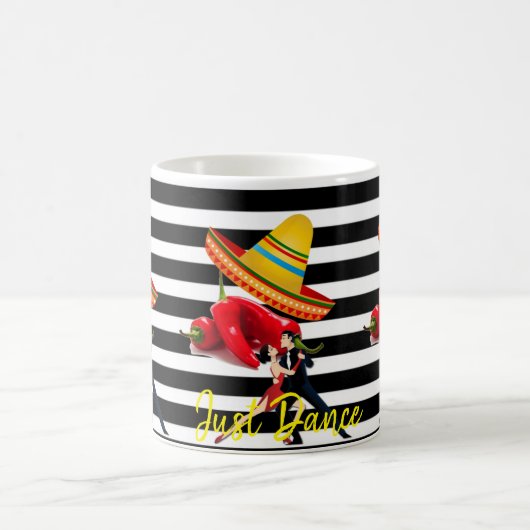 Mexican Sombrero Dance Schwarz-weiß Strip Tasse (Mittel)