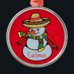 Mexican Sombrero Santa Thunder_Cove Ornament Aus Metall<br><div class="desc">Mexikanischer Sombrero-tragender Santa ,  personalisieren Sie,  indem Sie Ihren Namen in einer beliebigen Hintergrundfarbe ändern</div>