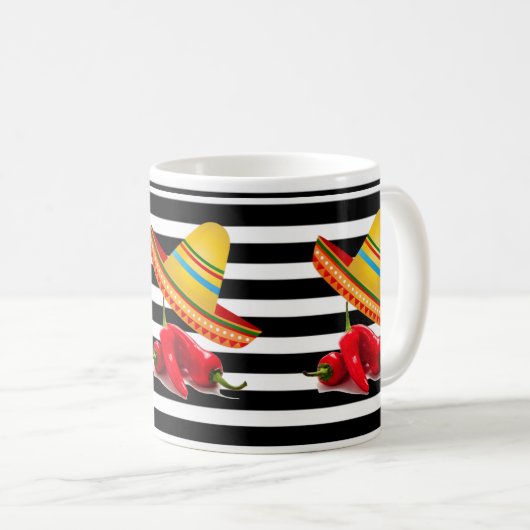 Mexican Sombrero Schwarz-weiß Strip Tasse (VorderseiteRechts)