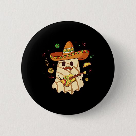Mexican Spooky Ghost Play Guitar Conchas Pan Dulce Button (Vorderseite)