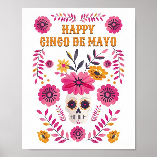 Mexican Sugar Skull Floral Happy Cinco de Mayo Poster (Vorne)