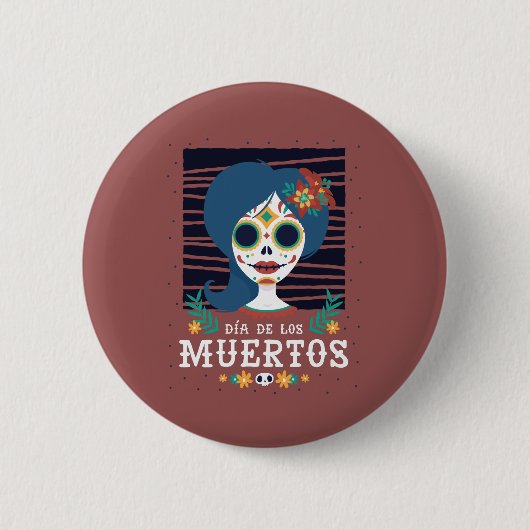 Mexican Sugar Skull Girl Button (Vorderseite)