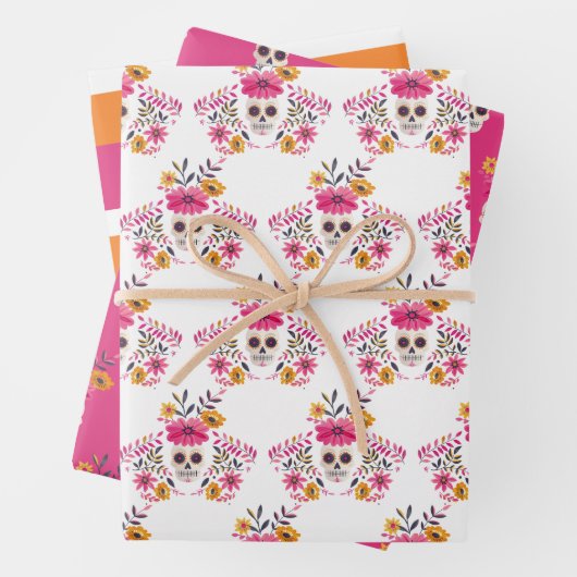 Mexican Sugar Skull Pink Floral Cinco De Mayo Geschenkpapier Set (Beispiel)
