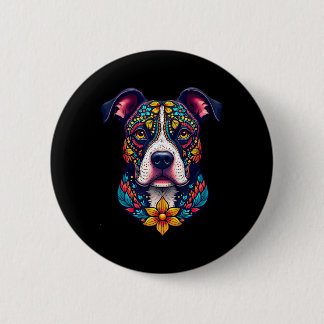Mexican Sugar Skull Pitbull Dog Dia De Muertos Hal Button