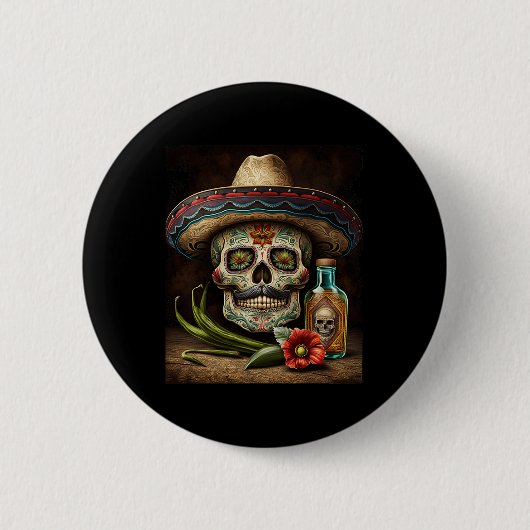 Mexican Sugar Skull Tequila Sombrero Cinco De Mayo Button (Vorderseite)