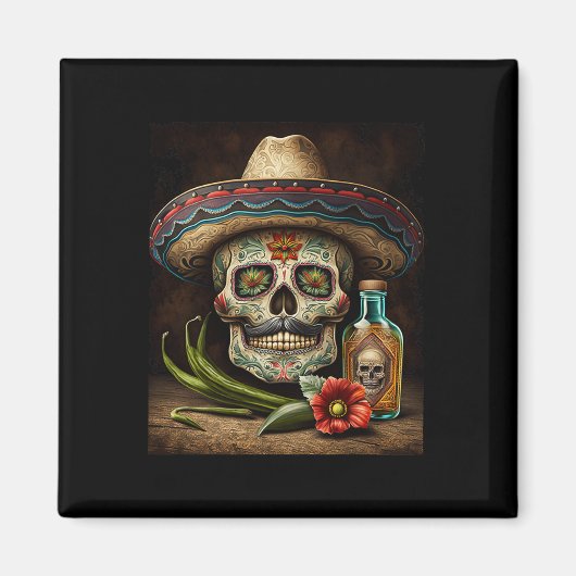 Mexican Sugar Skull Tequila Sombrero Cinco De Mayo Magnet (Vorne)