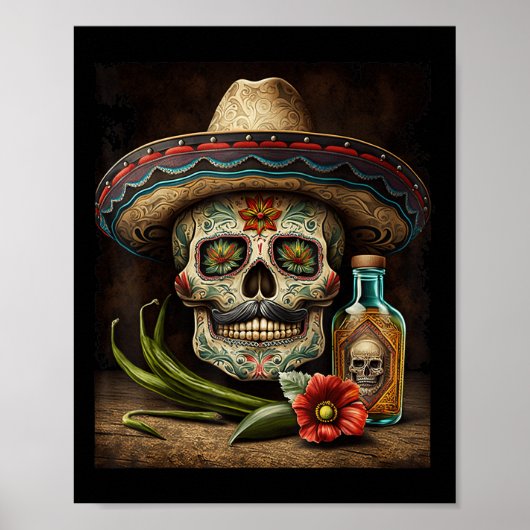 Mexican Sugar Skull Tequila Sombrero Cinco De Mayo Poster (Vorne)