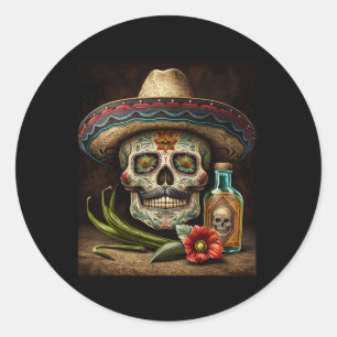 Mexican Sugar Skull Tequila Sombrero Cinco De Mayo Runder Aufkleber