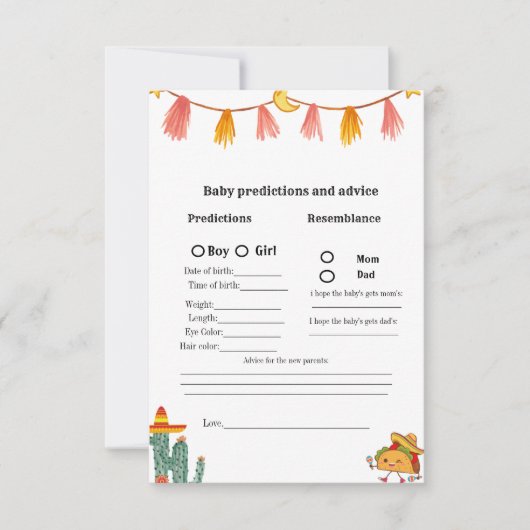 Mexican Taco Baby Vorhersage Baby Shower Game Card Einladung (Vorderseite)