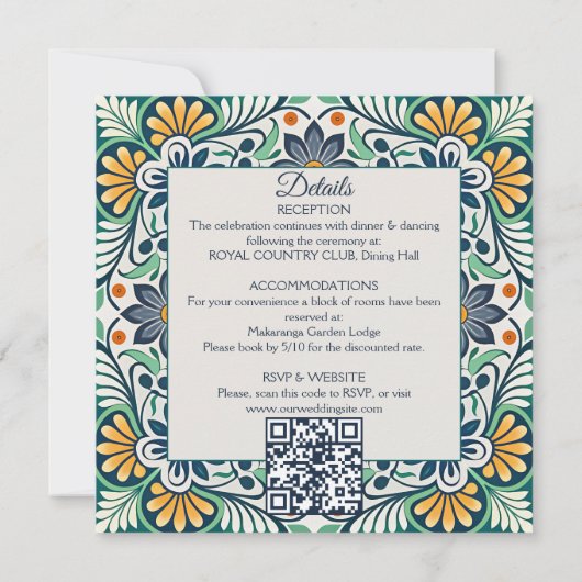 Mexican Talavera Azulejo Hochzeit mit UAWG Einladung (Rückseite)