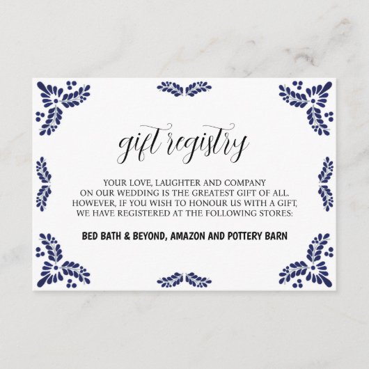 Mexican Talavera Black Floral Minimalist Wedding Begleitkarte (Vorderseite)