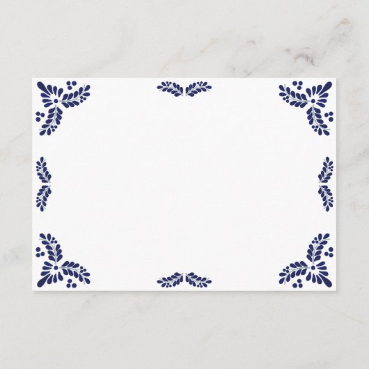 Mexican Talavera Black Floral Minimalist Wedding Begleitkarte (Rückseite)