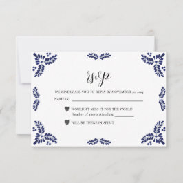 Mexican Talavera Black Floral Minimalist Wedding RSVP Karte