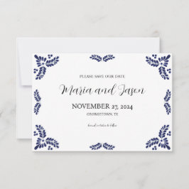 Mexican Talavera Black Floral Minimalist Wedding Save The Date