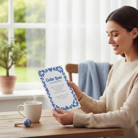 Mexican Talavera Blue Baby Shower Invitation Einladung