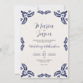 Mexican Talavera Blue Floral Minimalistisch Weddin Einladung (Vorderseite)