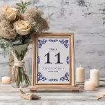 Mexican Talavera Blue Floral Minimalistisch Weddin Tischnummer<br><div class="desc">Dieses Minimalistische Hochzeitsdesign der mexikanischen Talavera Blue Floral bietet eine minimalistische Herangehensweise mit zarten, symmetrisch blauen Blumenmotiven, die in jeder Ecke und an den Rändern platziert sind. Die kleinen, blattartigen Formen schaffen ein Bewegungsgefühl und halten gleichzeitig einen luftigen, offenen Raum in der Mitte und ermöglichen so eine weitläufige Textplatzierung. Die...</div>