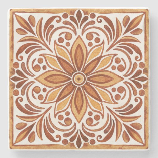 Mexican Talavera Braun Elegante Hochzeit bevorzugt Steinuntersetzer (Vorderseite)