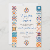 Mexican Talavera Colorful Floral Fiesta Wedding Einladung (Vorderseite)