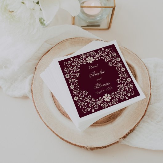 Mexican Talavera Deep Red Wedding  Serviette