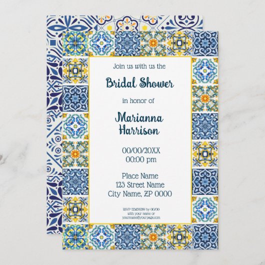 Mexican Talavera Design Bridal Dusche Einladung (Vorne/Hinten)