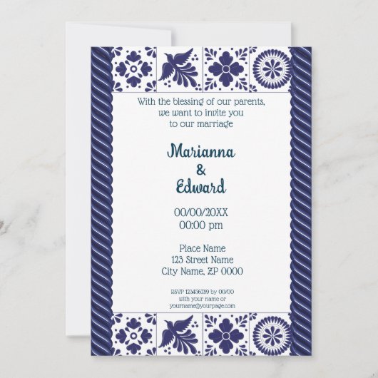 Mexican Talavera Design Wedding Einladung (Vorderseite)