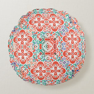 Mexican Talavera: Ethnic Tile Collage. Rundes Kissen