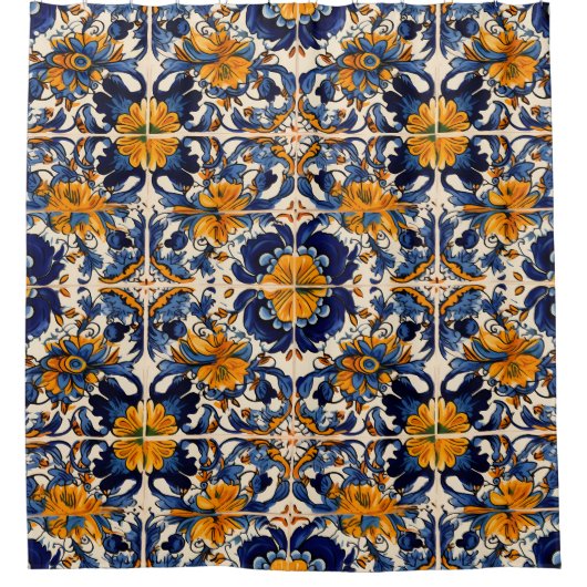 Mexican Talavera Fiesta Spanish Tile Duschvorhang (Vorderseite)