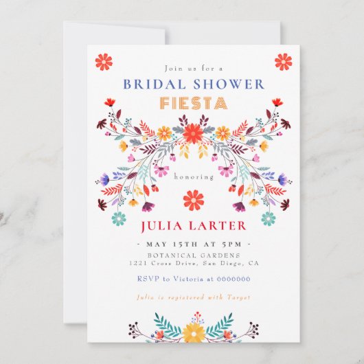 Mexican Talavera Floral Fiesta Brautparty Einladung (Vorderseite)