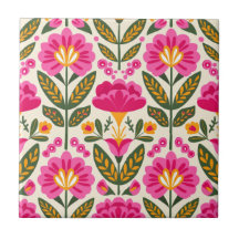 Mexican Talavera Flowers Fuchsia Pink Floral