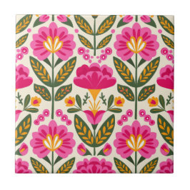 Mexican Talavera Flowers Fuchsia Pink Floral  Fliese