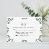 Mexican Talavera Green Floral Minimalist Wedding RSVP Karte (Stehend Vorderseite)