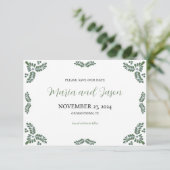 Mexican Talavera Green Floral Minimalist Wedding Save The Date (Stehend Vorderseite)