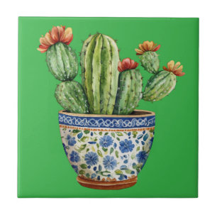 Mexican Talavera Hacienda Style Cactus Tile Fliese