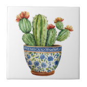 Mexican Talavera Hacienda Style Cactus Tile White Fliese (Vorderseite)