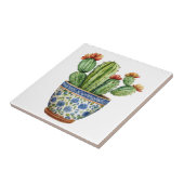 Mexican Talavera Hacienda Style Cactus Tile White Fliese (Seite)