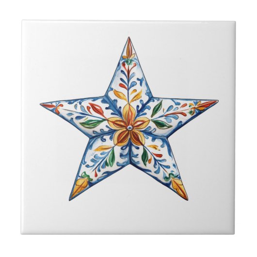 Mexican Talavera Hacienda Style Star Tile Fliese (Vorderseite)