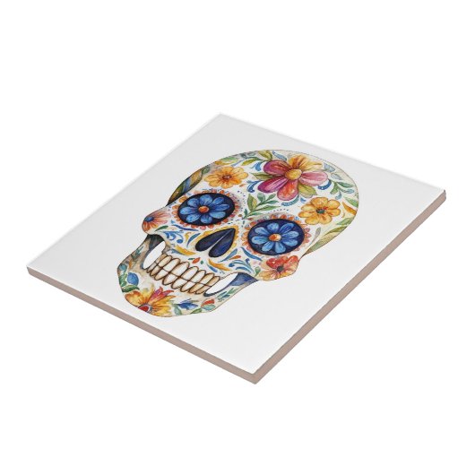 Mexican Talavera Hacienda Style Sugar Skull Tile Fliese (Seite)