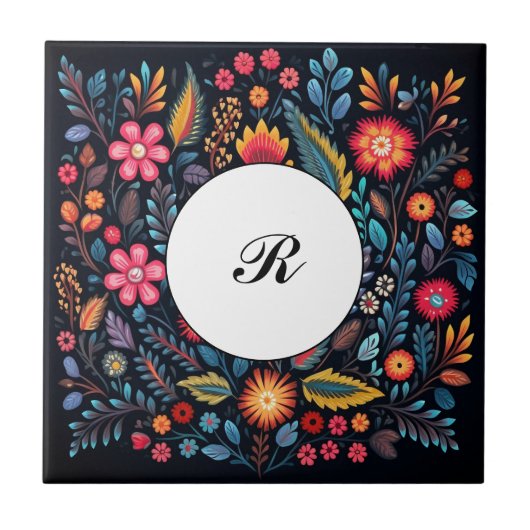 Mexican Talavera Hacienda Style Tile Letters Fliese (Vorderseite)