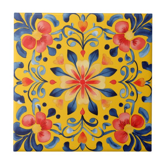 Mexican Talavera Hacienda Style Tile Yellow Fliese (Vorderseite)