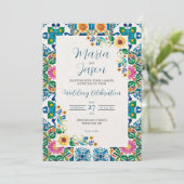 Mexican Talavera Majolica Sunflower Fiesta Wedding Einladung (Stehend Vorderseite)