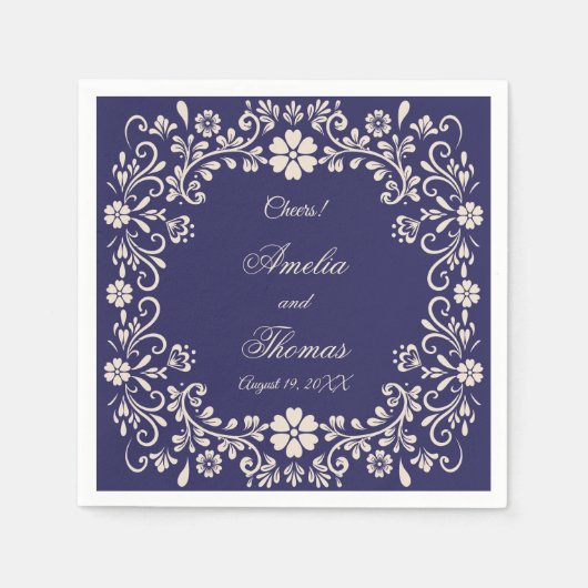 Mexican Talavera Navy Blue Wedding  Serviette (Vorderseite)