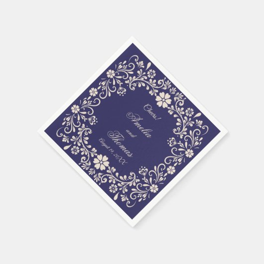 Mexican Talavera Navy Blue Wedding  Serviette (Ecke)