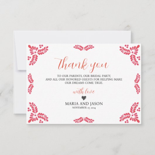 Mexican Talavera Orange Floral Minimalist Wedding Dankeskarte (Vorderseite)