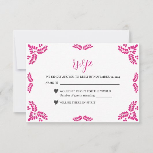 Mexican Talavera Pink Floral Minimalist Wedding RSVP Karte (Vorderseite)