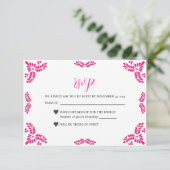 Mexican Talavera Pink Floral Minimalist Wedding RSVP Karte (Stehend Vorderseite)