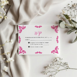 Mexican Talavera Pink Floral Minimalist Wedding RSVP Karte