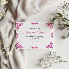 Mexican Talavera Pink Floral Minimalist Wedding Save The Date